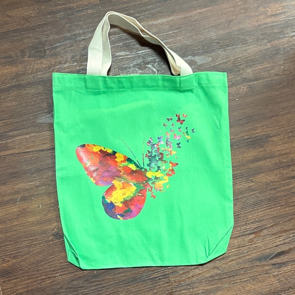 Colorful Butterfly Green Tote Bag